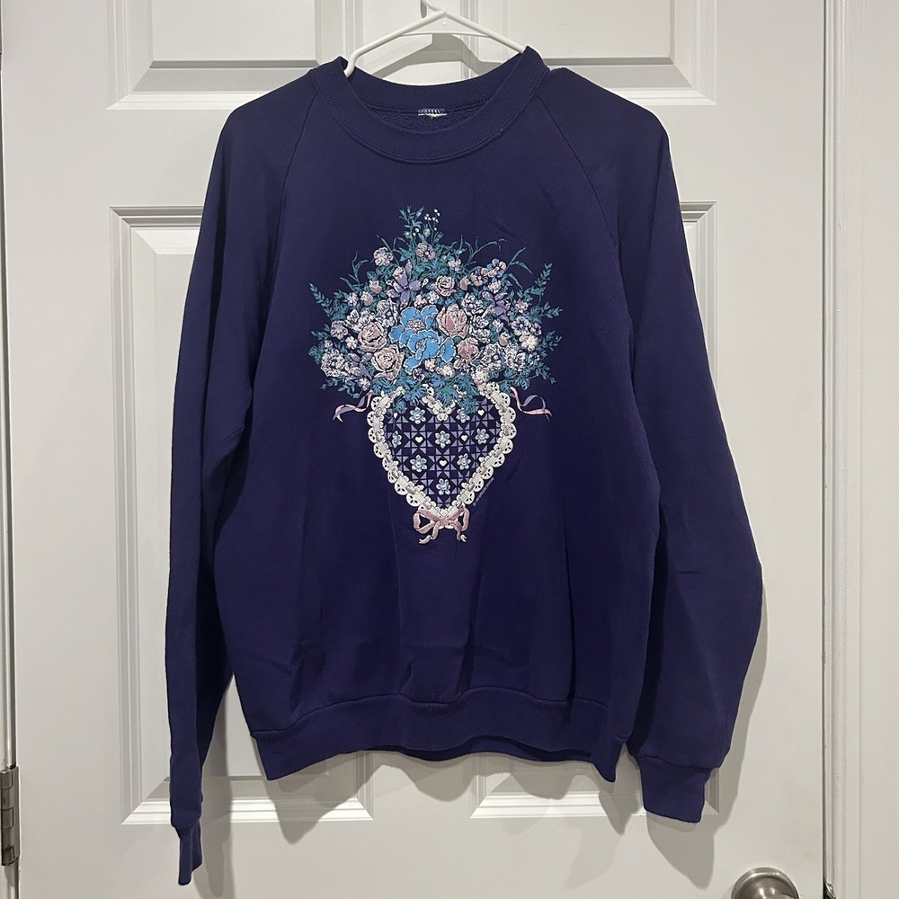 VTG 1992 Endless Designs Sweatshirt Cottagecore Grandma Floral Heart Size M/L